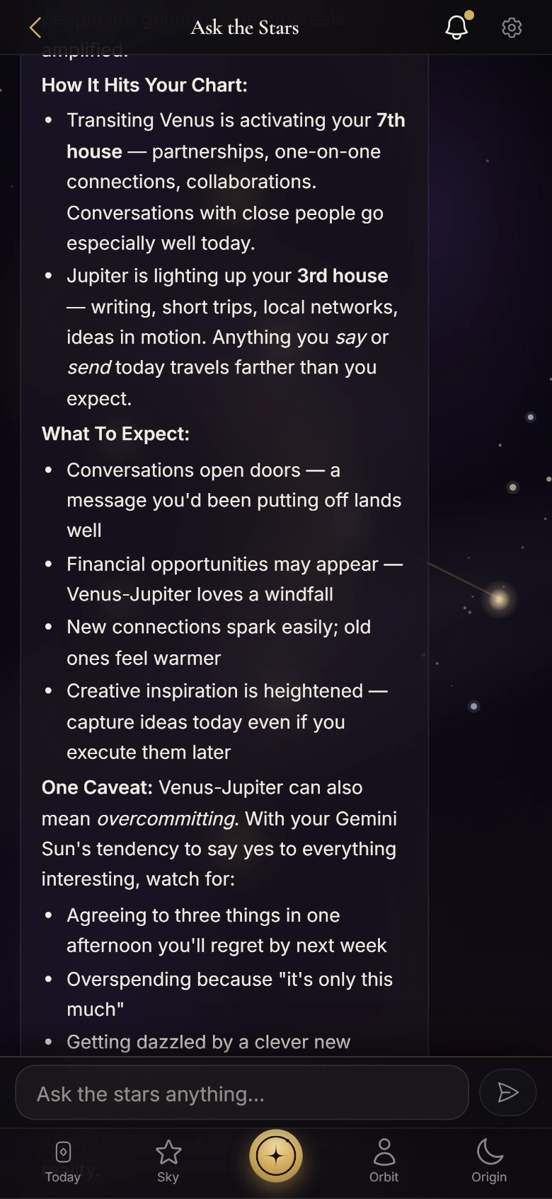 Ask the Stars — a StarBind chat reading citing exact houses and placements